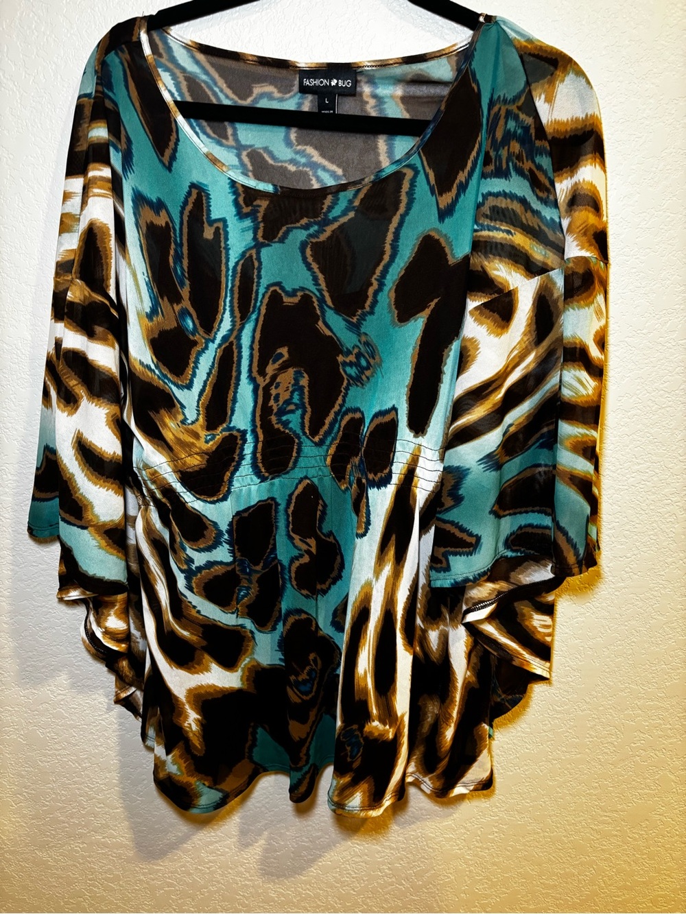 Fashion Bug Teal & Brown Abstract Animal Print Tunic